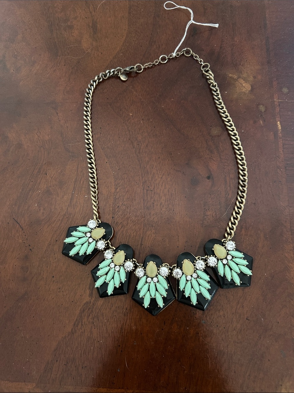 Gold Chain Mint and Black Statement Necklace - Unbranded